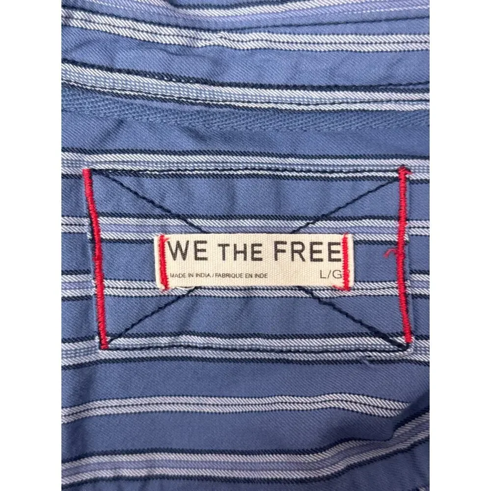 Free People Top Large Womens Moxley Striped Cropped Button Shirt